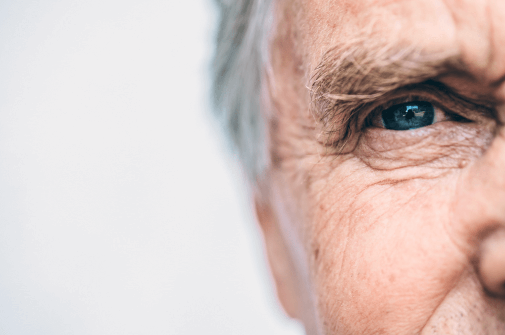 A closeup of a grey-haired man